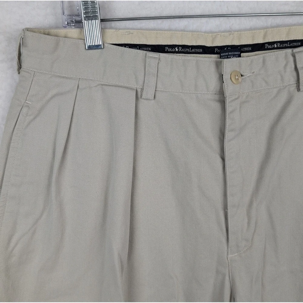 Polo Ralph Lauren Tyler Short Mens 36 Tan Khaki Pleated Classic Chino Cotton 9in